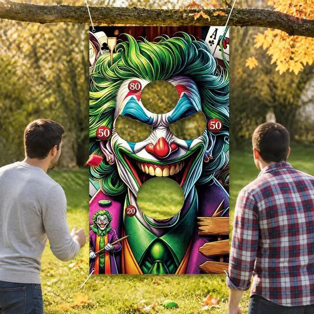 Alt view image 5 of 7 - 6Pcs Halloween Clown Bean Bag Toss Game Set | Includes Hanging Banner, 4 Throwing Bags and Rope for Indoor Outdoor Carnival Party Activities