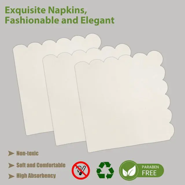 Alt view image 4 of 7 - 75 Pcs Ivory Scalloped Plates Napkins and Forks Set, 7 Inch, Serves 25 | Cream Disposable Tableware Set for Wedding, Bridal Shower, Baby Shower, Birthday, Tea Party and Elegant Events