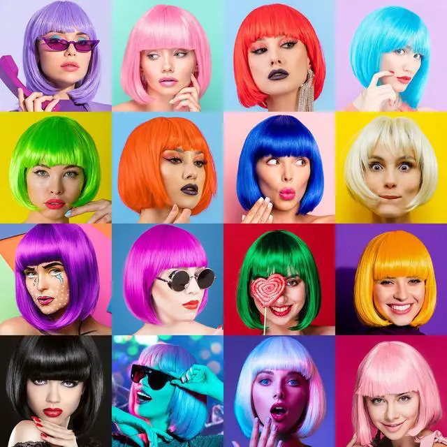 Alt view image 2 of 7 - Green Bob Wig and Sunglass Set, Neon Funny Short Bob Wig Sunglass Pack Colorful Hairpieces Fancy Dress Cosplay Costume Accessories for Women Bachelorette Party Favors, Halloween Decorations