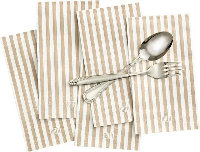 Main image of Striped Disposable Napkins & Placemats 3-Ply Paper Tableware for Parties, BBQs, Picnics, Birthdays & Holiday Gatherings Elegant & Absorbent Dinner Napkins with Matching Placemats - Silver Gray, 50