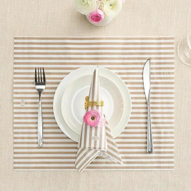 Alt view image 7 of 7 - Striped Disposable Napkins & Placemats 3-Ply Paper Tableware for Parties, BBQs, Picnics, Birthdays & Holiday Gatherings Elegant & Absorbent Dinner Napkins with Matching Placemats - Silver Gray, 50