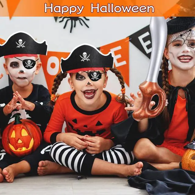 Alt view image 5 of 7 - 18 Pcs Pirate Party Accessories for Kids, 6 Hats 6 Patches 6 Swords | Pirate Costume Set with Hats, Eye Patches and Inflatable Swords for Birthday Party Favors Decorations Halloween Dress up Play