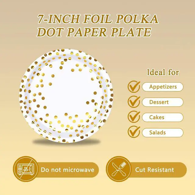 Alt view image 3 of 7 - White and Gold Paper Plates and Napkins Tablecloth Party Supplies,Serves 25 Guests White Gold Plates and Napkins Tablecloth,Set for Birthday Graduation Retirement Decorations
