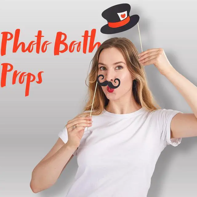 Alt view image 2 of 7 - Toy Photo Booth Props 66 PiecesMulticolor Kit for Graduation Wedding Party Supplies Favorswith Stick, Hats, Glasses, Mouth, Bowler, Bowties