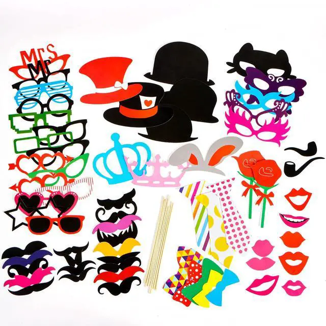 Alt view image 3 of 7 - Toy Photo Booth Props 66 PiecesMulticolor Kit for Graduation Wedding Party Supplies Favorswith Stick, Hats, Glasses, Mouth, Bowler, Bowties