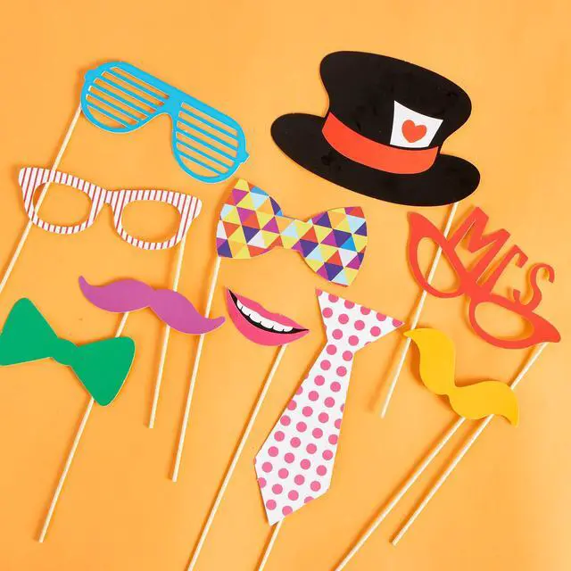 Alt view image 5 of 7 - Toy Photo Booth Props 66 PiecesMulticolor Kit for Graduation Wedding Party Supplies Favorswith Stick, Hats, Glasses, Mouth, Bowler, Bowties