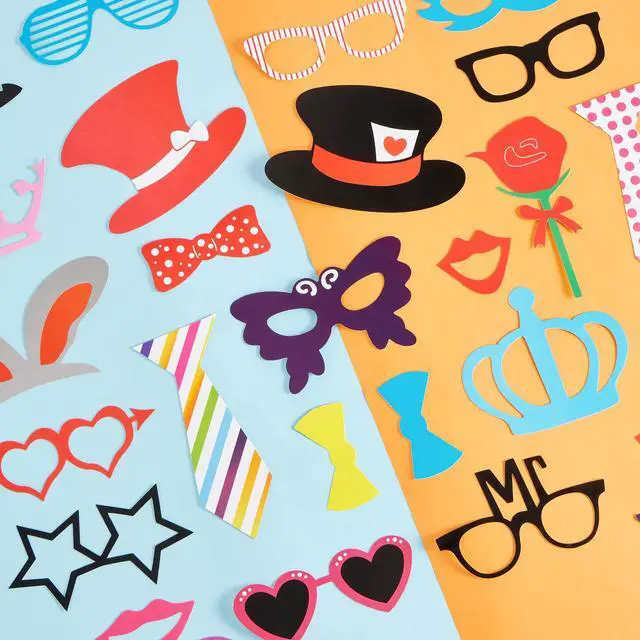 Alt view image 6 of 7 - Toy Photo Booth Props 66 PiecesMulticolor Kit for Graduation Wedding Party Supplies Favorswith Stick, Hats, Glasses, Mouth, Bowler, Bowties