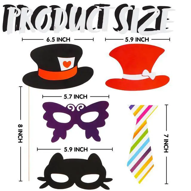 Alt view image 7 of 7 - Toy Photo Booth Props 66 PiecesMulticolor Kit for Graduation Wedding Party Supplies Favorswith Stick, Hats, Glasses, Mouth, Bowler, Bowties