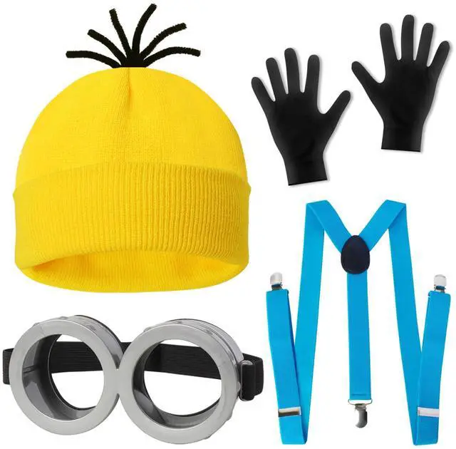 Main image of 4 Pcs Halloween Costume for Adults,Yellow Hat/Goggle/Glove/Suspender | Halloween Easy Costuem in One Size Fits Most,Family Halloween Costume Group Costume Idea,Halloween Costume for Men Women