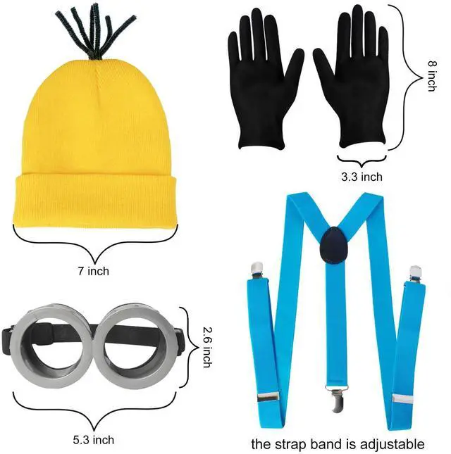 Alt view image 2 of 5 - 4 Pcs Halloween Costume for Adults,Yellow Hat/Goggle/Glove/Suspender | Halloween Easy Costuem in One Size Fits Most,Family Halloween Costume Group Costume Idea,Halloween Costume for Men Women