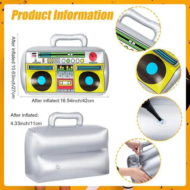 Alt view image 2 of 7 - 2 Pcs Inflatable Disco Ball Guitar Props 80s 90s Halloween Decor | Retro Radio Blow up Decorations for Photo Booth, Costume Accessories, Birthday Events, 90s Theme Party Supplies