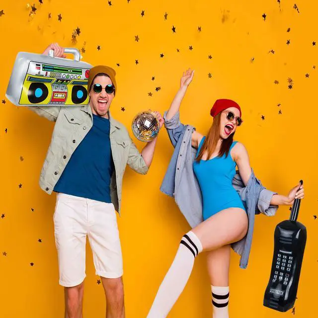 Alt view image 6 of 7 - 2 Pcs Inflatable Disco Ball Guitar Props 80s 90s Halloween Decor | Retro Radio Blow up Decorations for Photo Booth, Costume Accessories, Birthday Events, 90s Theme Party Supplies