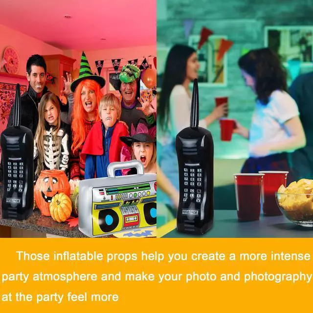 Alt view image 7 of 7 - 2 Pcs Inflatable Disco Ball Guitar Props 80s 90s Halloween Decor | Retro Radio Blow up Decorations for Photo Booth, Costume Accessories, Birthday Events, 90s Theme Party Supplies