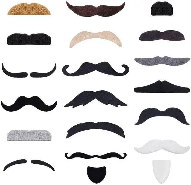 Main image of 60 Pcs Fake Mustaches Self Adhesive, 20 Designs for Costume Party | Self Adhesive Novelty Hairy Beard Costume Facial Hair, for Party Supplies, Decorations, Suitable for All Ages