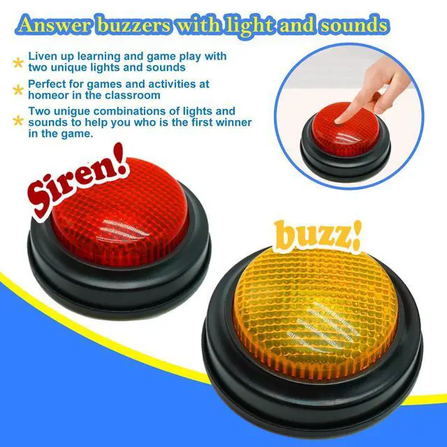 Alt view image 3 of 7 - 2-Pack Buzzers for Trivia Games, Answer Buzzers for Classroom, Family Feud Jeopardy Buzzer, Game Buzzers with Lights and Sound for Classroom