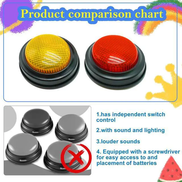 Alt view image 7 of 7 - 2-Pack Buzzers for Trivia Games, Answer Buzzers for Classroom, Family Feud Jeopardy Buzzer, Game Buzzers with Lights and Sound for Classroom