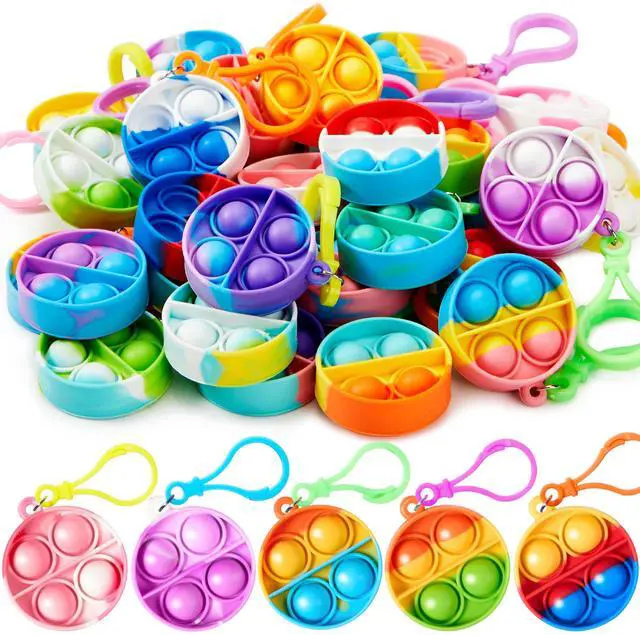 Main image of Round Pop Fidget Keychain 30 Pack Pop Fidget Toys Bulk Party Favors for Kids 4-8,8-12 Years, Birthday Goodie Bags Stuffers Back to School Gifts for Students Classroom Prizes Sensory Toys