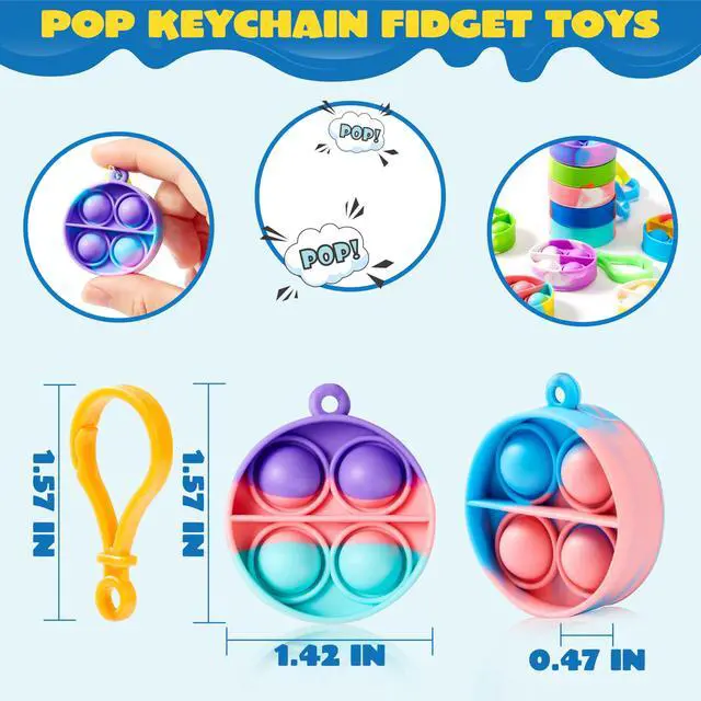 Alt view image 2 of 7 - Round Pop Fidget Keychain 30 Pack Pop Fidget Toys Bulk Party Favors for Kids 4-8,8-12 Years, Birthday Goodie Bags Stuffers Back to School Gifts for Students Classroom Prizes Sensory Toys