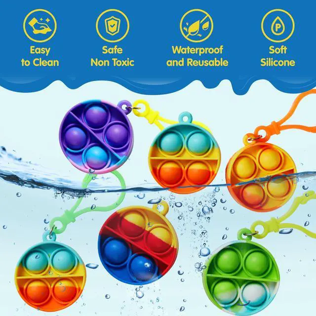 Alt view image 3 of 7 - Round Pop Fidget Keychain 30 Pack Pop Fidget Toys Bulk Party Favors for Kids 4-8,8-12 Years, Birthday Goodie Bags Stuffers Back to School Gifts for Students Classroom Prizes Sensory Toys