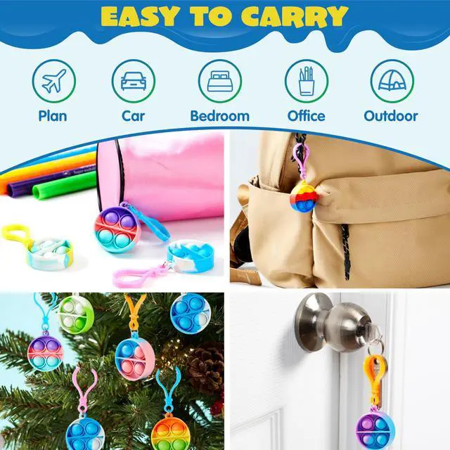 Alt view image 4 of 7 - Round Pop Fidget Keychain 30 Pack Pop Fidget Toys Bulk Party Favors for Kids 4-8,8-12 Years, Birthday Goodie Bags Stuffers Back to School Gifts for Students Classroom Prizes Sensory Toys