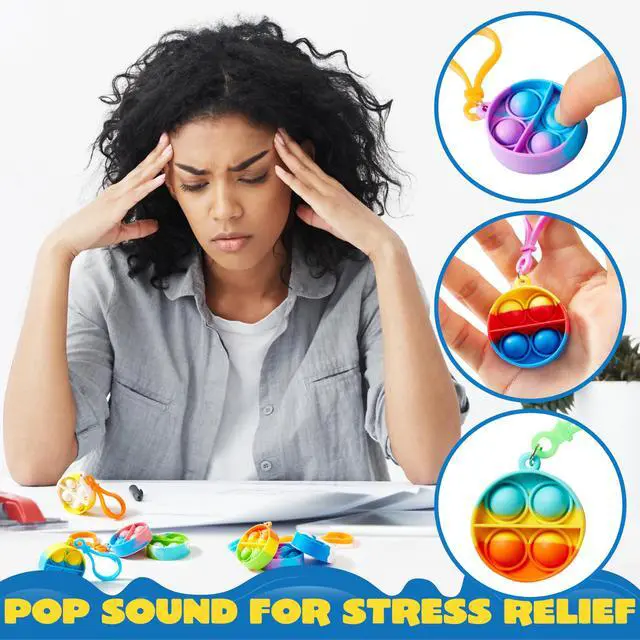 Alt view image 5 of 7 - Round Pop Fidget Keychain 30 Pack Pop Fidget Toys Bulk Party Favors for Kids 4-8,8-12 Years, Birthday Goodie Bags Stuffers Back to School Gifts for Students Classroom Prizes Sensory Toys