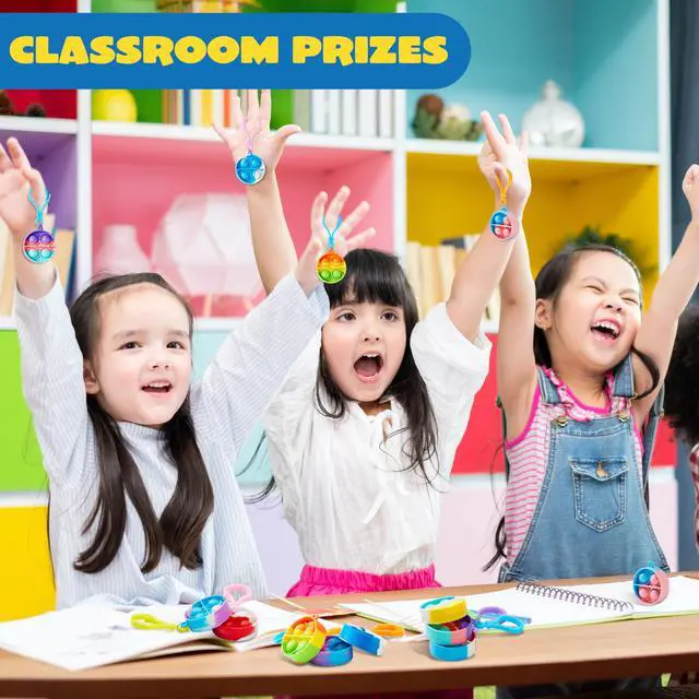 Alt view image 7 of 7 - Round Pop Fidget Keychain 30 Pack Pop Fidget Toys Bulk Party Favors for Kids 4-8,8-12 Years, Birthday Goodie Bags Stuffers Back to School Gifts for Students Classroom Prizes Sensory Toys
