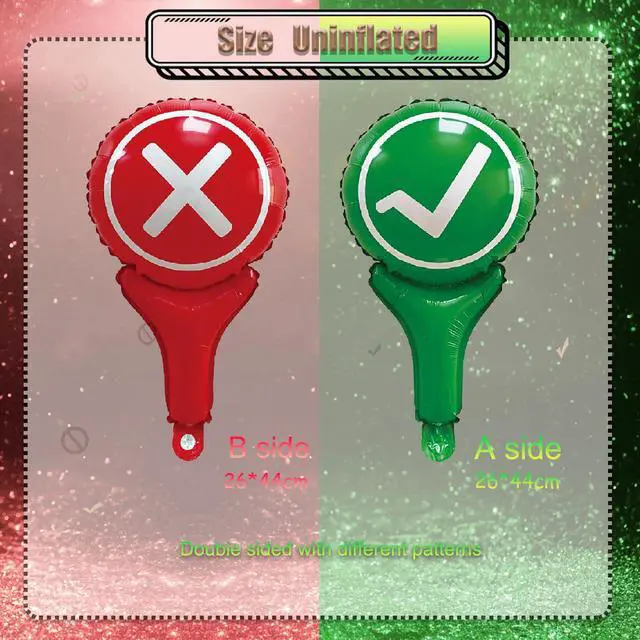 Alt view image 2 of 5 - Yes or No Foil Balloons, 4 Pcs Classroom Voting True or False Check Mark and X Mark, Funny Judges Game Right and Wrong Cards Hook and Fork Ring Advancement For Trivia Nights