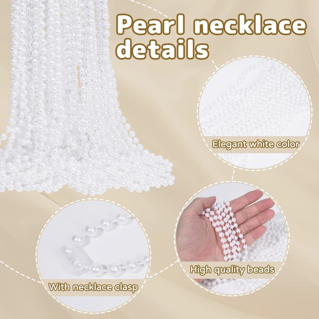 Alt view image 3 of 7 - 12 Pcs Faux Pearl Necklaces Bulk, Long White 1920s Party Costume Jewelry | White Faux Pearl Necklaces for Flapper Costumes, Great Gatsby Parties, Weddings, Bridal Showers and Tea Parties, 33in