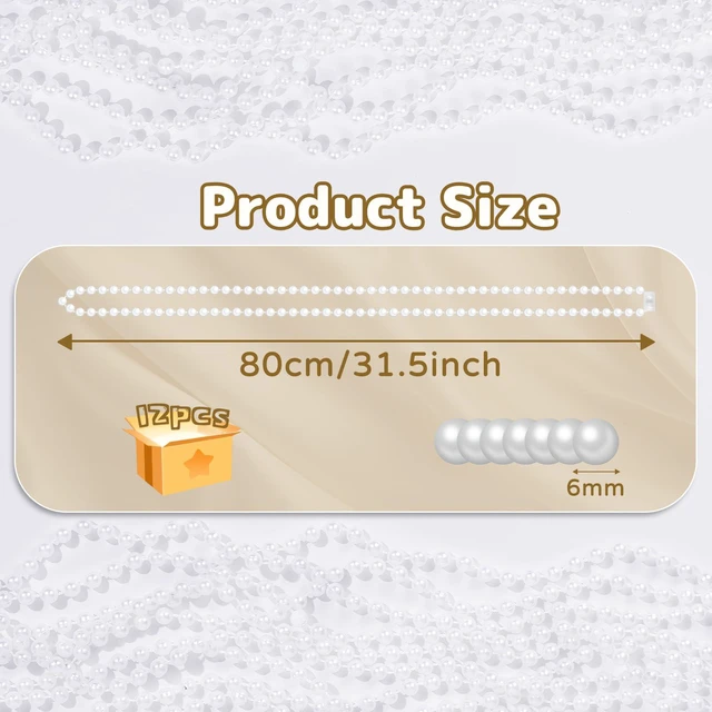 Alt view image 2 of 7 - 12 Pcs Faux Pearl Necklaces Bulk, Long White 1920s Party Costume Jewelry | White Faux Pearl Necklaces for Flapper Costumes, Great Gatsby Parties, Weddings, Bridal Showers and Tea Parties, 33in