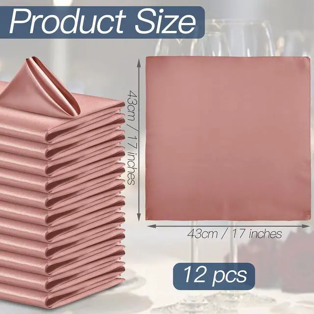 Alt view image 2 of 7 - 12 Pcs Rose Gold Satin Napkins 17 x 17 Inch, Satin Cloth Napkins | Square Silky Smooth Wedding Dinner Napkins Table Napkins for Banquet Party Restaurant Decor, Thanksgiving, Christmas