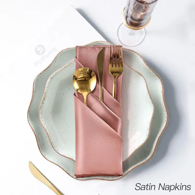 Alt view image 5 of 7 - 12 Pcs Rose Gold Satin Napkins 17 x 17 Inch, Satin Cloth Napkins | Square Silky Smooth Wedding Dinner Napkins Table Napkins for Banquet Party Restaurant Decor, Thanksgiving, Christmas