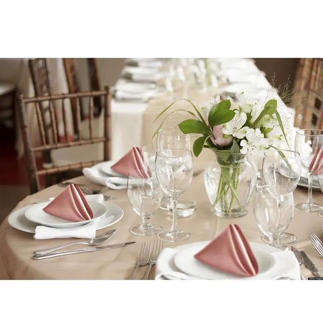 Alt view image 7 of 7 - 12 Pcs Rose Gold Satin Napkins 17 x 17 Inch, Satin Cloth Napkins | Square Silky Smooth Wedding Dinner Napkins Table Napkins for Banquet Party Restaurant Decor, Thanksgiving, Christmas