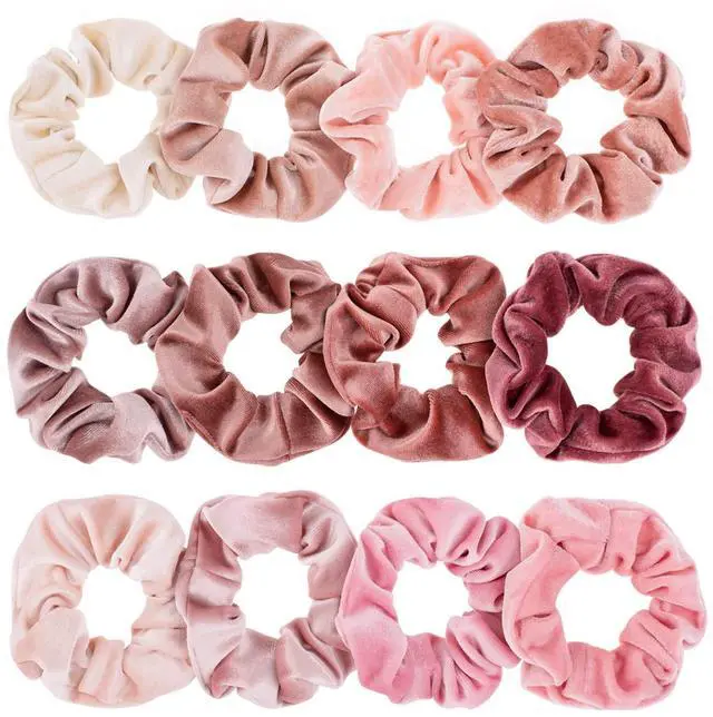 Main image of 12Pcs Blush Theme Scrunchies Velvet Elastics for Women Pink Bobbles Soft Lovers Scrunchy Classic Thick Hair Bands Ties Gifts for Teenage Girls
