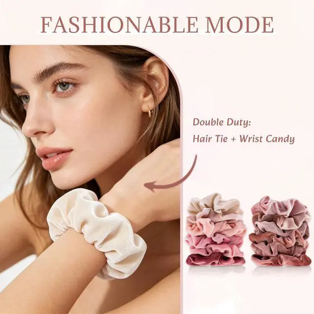 Alt view image 6 of 7 - 12Pcs Blush Theme Scrunchies Velvet Elastics for Women Pink Bobbles Soft Lovers Scrunchy Classic Thick Hair Bands Ties Gifts for Teenage Girls