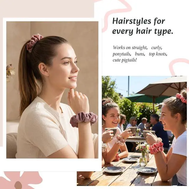 Alt view image 7 of 7 - 12Pcs Blush Theme Scrunchies Velvet Elastics for Women Pink Bobbles Soft Lovers Scrunchy Classic Thick Hair Bands Ties Gifts for Teenage Girls