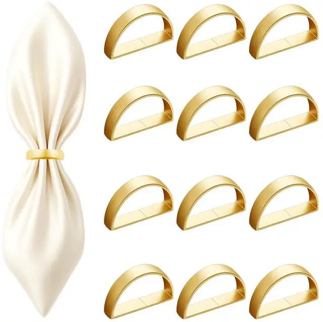 Main image of 12 Pcs Stainless Steel Napkin Rings - Matt Gold Napkin Holder(Semicircle) | Matt Gold Napkin Holder Buckles for Table Kitchen Dinner Party Wedding Christmas Party