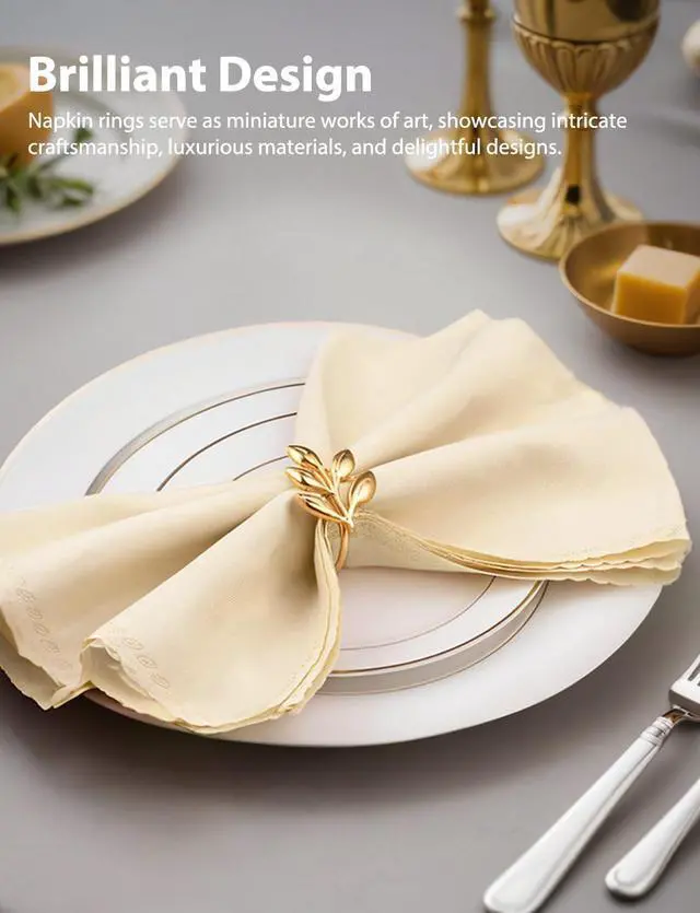 Alt view image 3 of 7 - Leaf Napkin Ring Holder Set of 12 Gold Metal | Dining Table Decor, Wedding Party Dinner Banquet