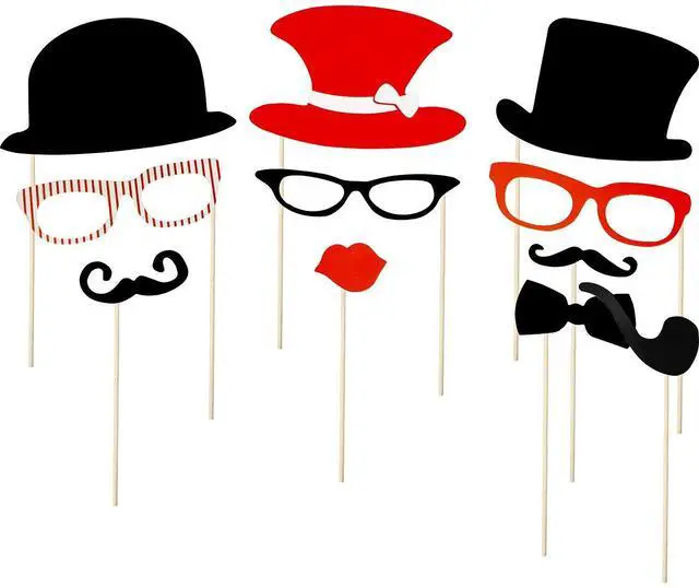 Alt view image 5 of 6 - 60 Pcs Photo Booth Props, Mustache Glasses Hats Lips(Classic) | Funny Selfie Accessories for Birthday Wedding Prom Halloween, DIY Photobooth Kit with Bowties Crown Pipe Decorations