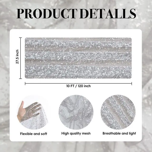 Alt view image 7 of 7 - Grey Gold Gauze Table Runner 120 Inch 10FT, Glitter Metallic Foil Sheer Dining Wedding Anniversary Holiday Birthday Table Decor for Home Party