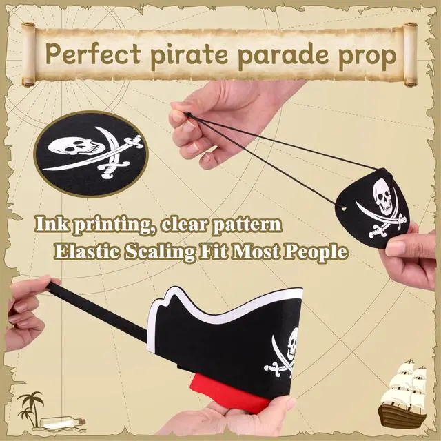 Alt view image 2 of 7 - 12 Pcs Pirate Hats with Eye Patches, Kids Party Costume Accessories | Includes 6 Pirate Hats and 6 Eye Patches, Party Favors & Decorations for Birthday Halloween Themed Party Dress Up Play