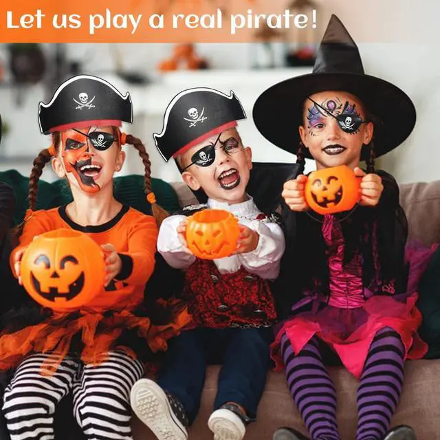 Alt view image 4 of 7 - 12 Pcs Pirate Hats with Eye Patches, Kids Party Costume Accessories | Includes 6 Pirate Hats and 6 Eye Patches, Party Favors & Decorations for Birthday Halloween Themed Party Dress Up Play
