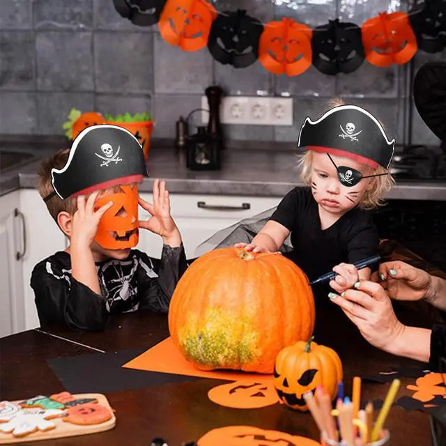 Alt view image 5 of 7 - 12 Pcs Pirate Hats with Eye Patches, Kids Party Costume Accessories | Includes 6 Pirate Hats and 6 Eye Patches, Party Favors & Decorations for Birthday Halloween Themed Party Dress Up Play