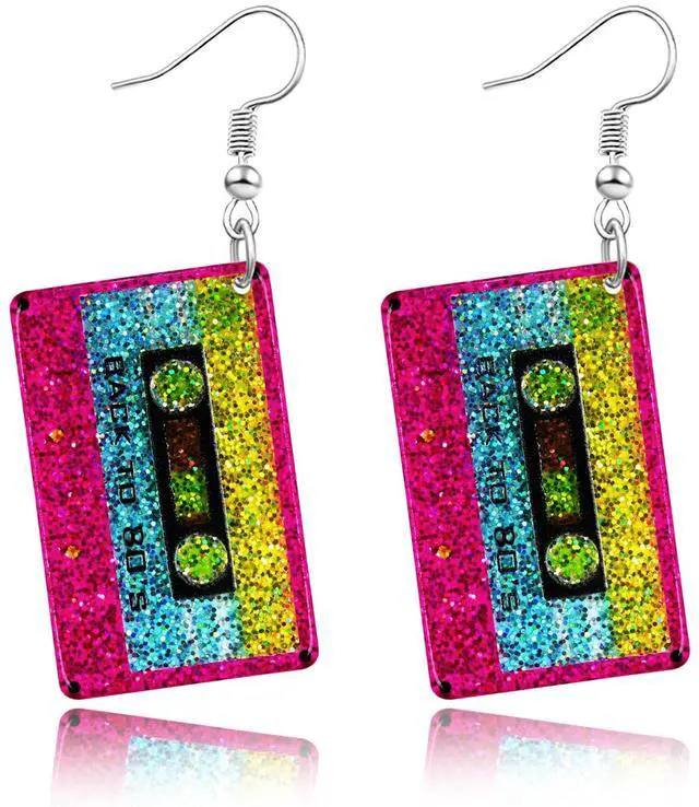 Main image of 80s Neon Earrings for Women Cassette Tape Earrings Acrylic Drop Earring Retro Radio Dangle Earrings for 80's 90's Outfit Party Halloween Costume 80s Accessories for Women Neon Jewelry-Tape 1pcs