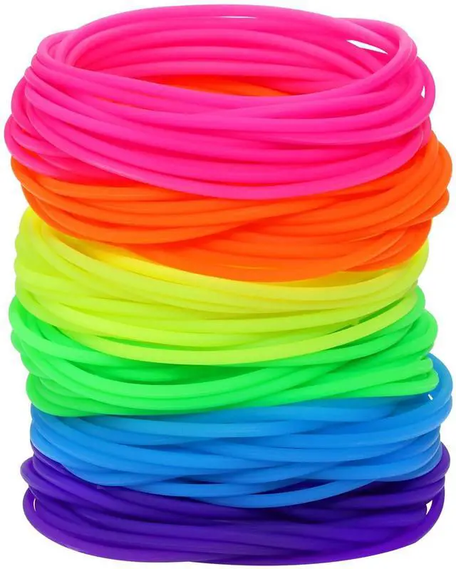Main image of Silicone Jelly Hair Tie Bracelet 30Pcs Adult Size Retro Solid Neon 80s Style Costume Wrist Band Elastics for Men Women Party Favors (30)