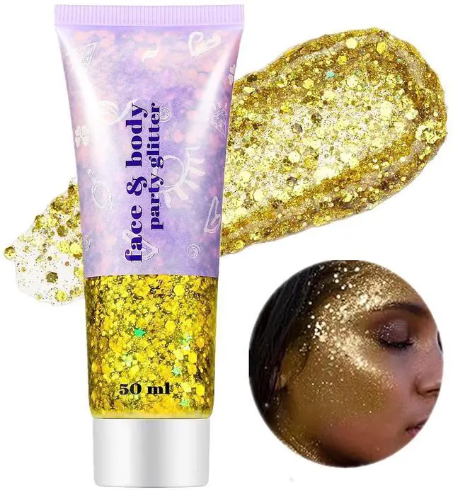 Main image of Gold Face Body Glitter,Mardi Gras Glitter Makeup Gold Face Paint,Holographic Chunky Sequins Glitters for Eye Lip Hair Nails,Festival Rave Accessories,52g