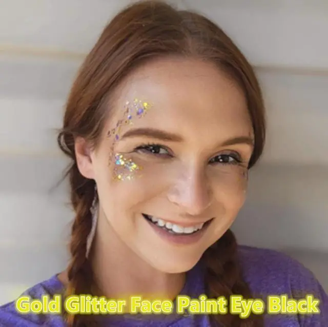 Alt view image 7 of 7 - Gold Face Body Glitter,Mardi Gras Glitter Makeup Gold Face Paint,Holographic Chunky Sequins Glitters for Eye Lip Hair Nails,Festival Rave Accessories,52g