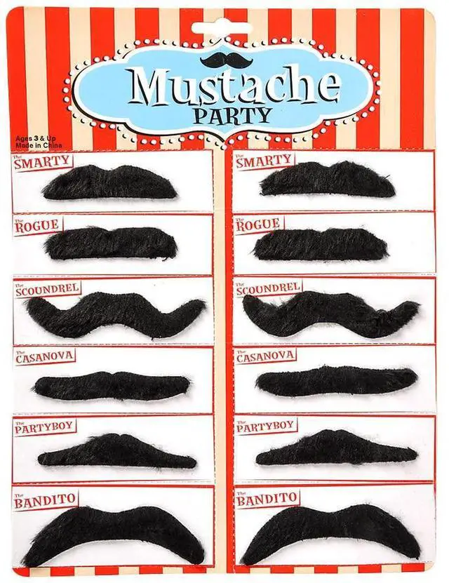 Main image of 3.5" Black Fake Mustaches, Pack of 12