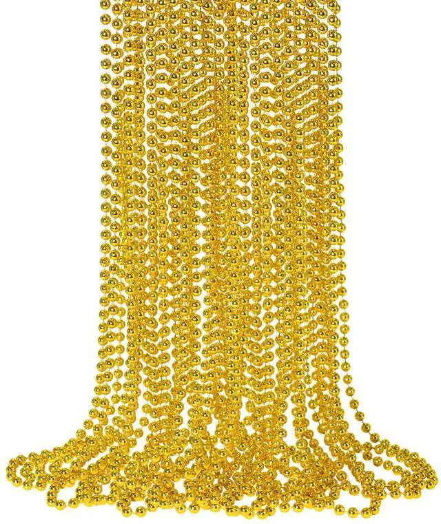 Main image of 12 PCS Gold Bead Necklace, Mardi Gras Beads Christmas Necklaces 33" Metallic Beaded Costume Party Necklaces for Parade Throws, Wedding, Birthday, Pirate Party Favors
