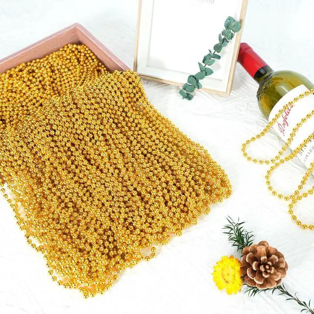 Alt view image 3 of 6 - 12 PCS Gold Bead Necklace, Mardi Gras Beads Christmas Necklaces 33" Metallic Beaded Costume Party Necklaces for Parade Throws, Wedding, Birthday, Pirate Party Favors