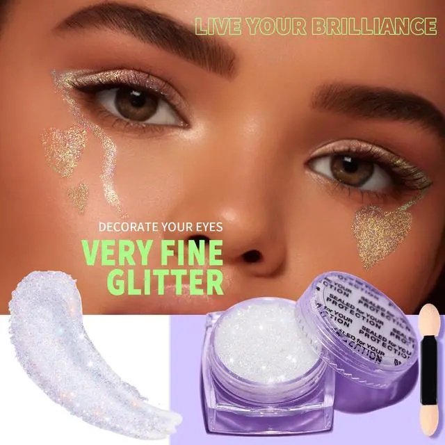 Alt view image 4 of 7 - Face Glitter Body Glitter, Clear White Body Glitter Gel, Hair Glitter Gel, 6 Shapes Rave Glitter, Mermaid Sequins Makeup Glitters Face Paint, Chunky Sparkling Glitter Gel for Women